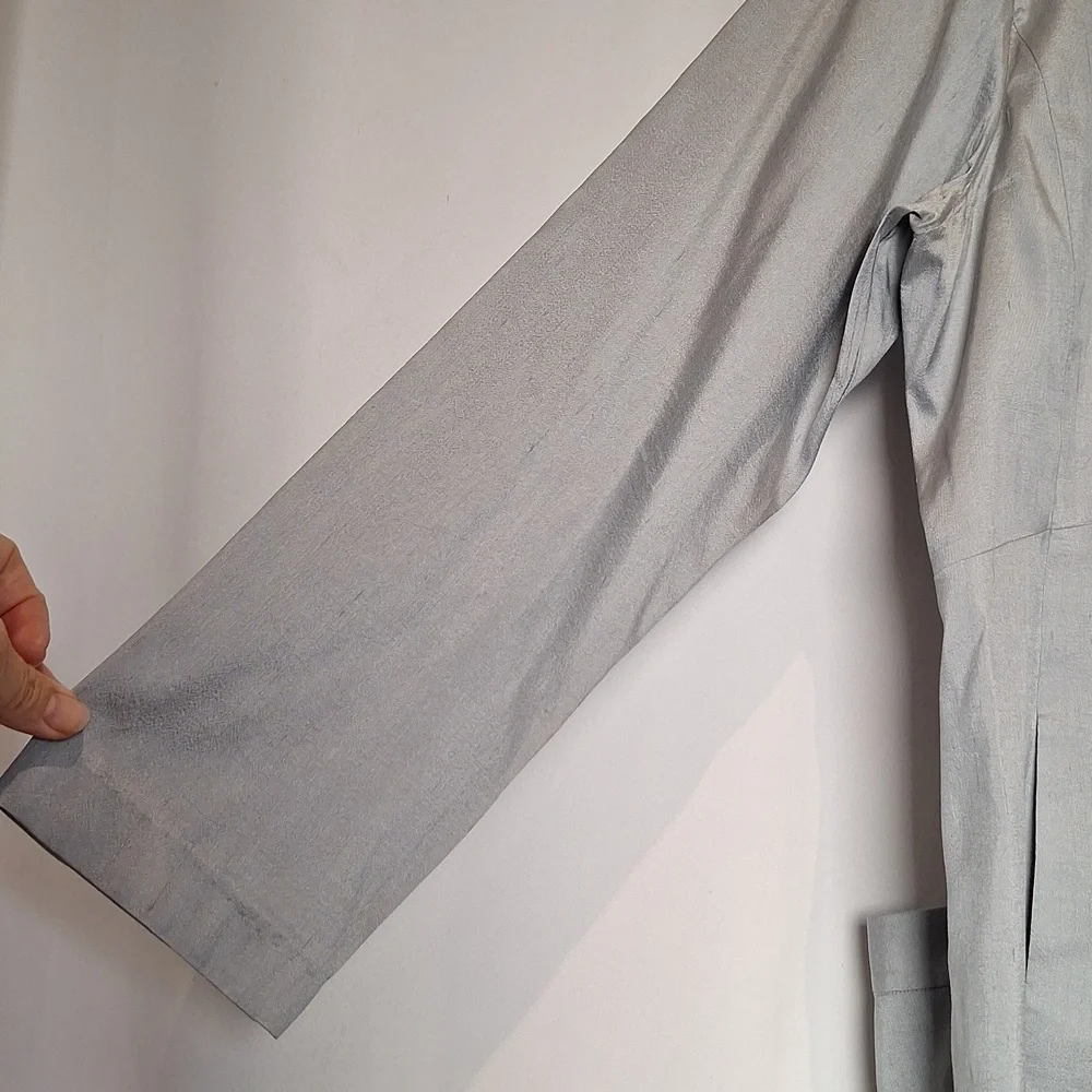 Eileen Fisher 100% Silk  Elegant Gray Two-Piece Skirt Suit Size L